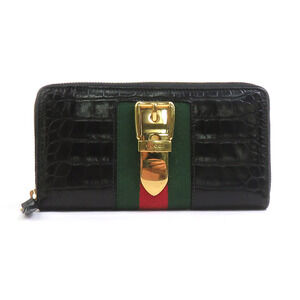 Gucci Zip Around Long Wallet Crocodile Leather Black